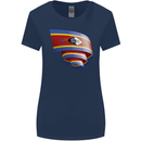 Curled Swaziland Flag Swazi Day Football Womens Wider Cut T-Shirt Navy Blue
