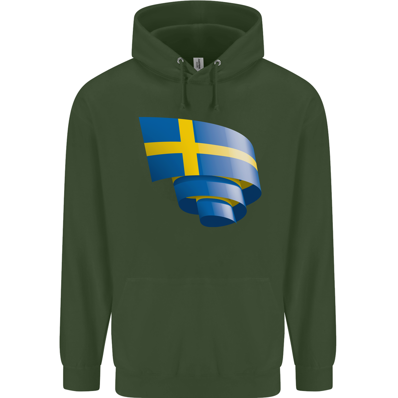 Curled Swedish Flag Sweden Day Football Childrens Kids Hoodie Forest Green