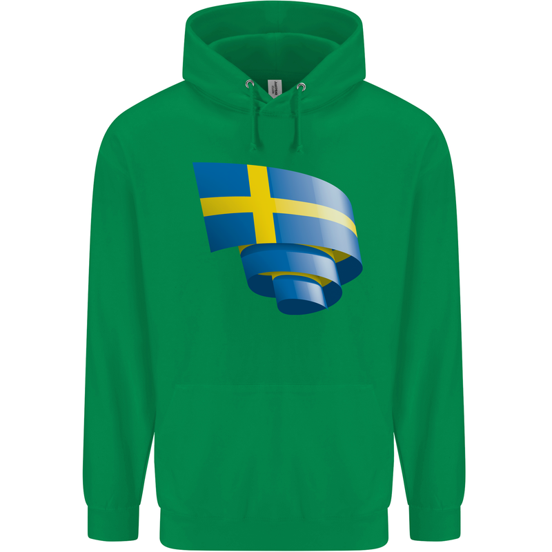 Curled Swedish Flag Sweden Day Football Childrens Kids Hoodie Irish Green