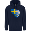 Curled Swedish Flag Sweden Day Football Childrens Kids Hoodie Navy Blue
