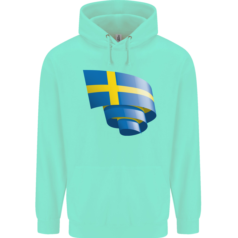 Curled Swedish Flag Sweden Day Football Childrens Kids Hoodie Peppermint