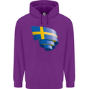 Curled Swedish Flag Sweden Day Football Childrens Kids Hoodie Purple