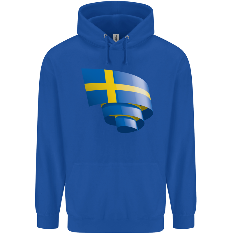 Curled Swedish Flag Sweden Day Football Childrens Kids Hoodie Royal Blue