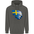 Curled Swedish Flag Sweden Day Football Childrens Kids Hoodie Storm Grey