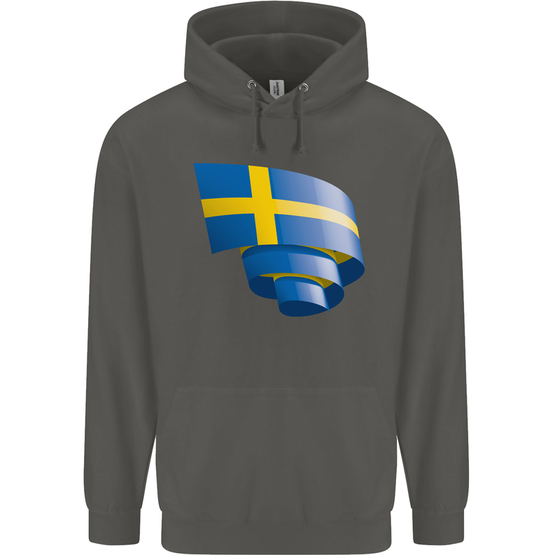 Curled Swedish Flag Sweden Day Football Childrens Kids Hoodie Storm Grey