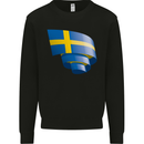 Curled Swedish Flag Sweden Day Football Kids Sweatshirt Jumper Black