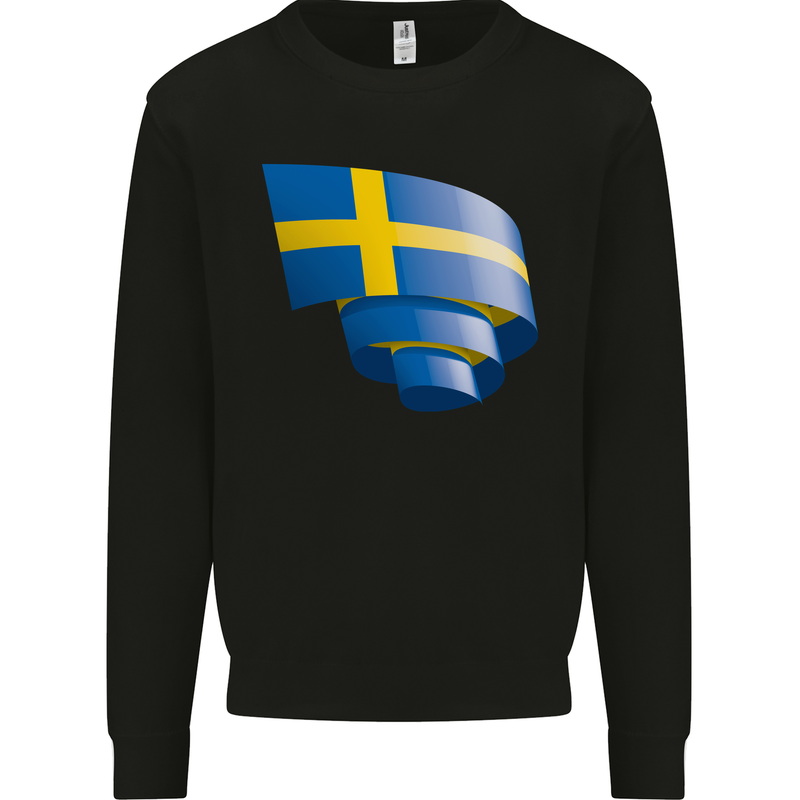 Curled Swedish Flag Sweden Day Football Kids Sweatshirt Jumper Black