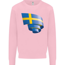 Curled Swedish Flag Sweden Day Football Kids Sweatshirt Jumper Light Pink