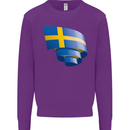 Curled Swedish Flag Sweden Day Football Kids Sweatshirt Jumper Purple