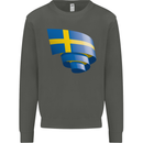 Curled Swedish Flag Sweden Day Football Kids Sweatshirt Jumper Storm Grey