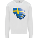 Curled Swedish Flag Sweden Day Football Kids Sweatshirt Jumper White