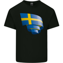 Curled Swedish Flag Sweden Day Football Kids T-Shirt Childrens Black