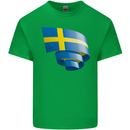 Curled Swedish Flag Sweden Day Football Kids T-Shirt Childrens Irish Green
