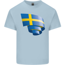 Curled Swedish Flag Sweden Day Football Kids T-Shirt Childrens Light Blue