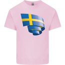 Curled Swedish Flag Sweden Day Football Kids T-Shirt Childrens Light Pink