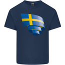 Curled Swedish Flag Sweden Day Football Kids T-Shirt Childrens Navy Blue