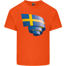 Curled Swedish Flag Sweden Day Football Kids T-Shirt Childrens Orange