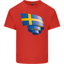 Curled Swedish Flag Sweden Day Football Kids T-Shirt Childrens Red