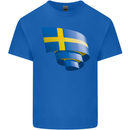 Curled Swedish Flag Sweden Day Football Kids T-Shirt Childrens Royal Blue