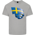 Curled Swedish Flag Sweden Day Football Kids T-Shirt Childrens Sports Grey