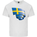 Curled Swedish Flag Sweden Day Football Kids T-Shirt Childrens White