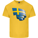 Curled Swedish Flag Sweden Day Football Kids T-Shirt Childrens Yellow