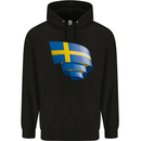 Curled Swedish Flag Sweden Day Football Mens 80% Cotton Hoodie Black