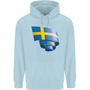 Curled Swedish Flag Sweden Day Football Mens 80% Cotton Hoodie Light Blue