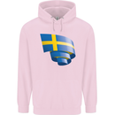 Curled Swedish Flag Sweden Day Football Mens 80% Cotton Hoodie Light Pink