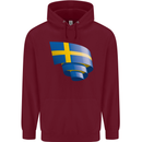 Curled Swedish Flag Sweden Day Football Mens 80% Cotton Hoodie Maroon