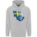 Curled Swedish Flag Sweden Day Football Mens 80% Cotton Hoodie Sports Grey
