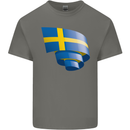 Curled Swedish Flag Sweden Day Football Mens Cotton T-Shirt Tee Top Charcoal