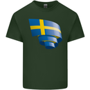 Curled Swedish Flag Sweden Day Football Mens Cotton T-Shirt Tee Top Forest Green