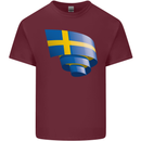 Curled Swedish Flag Sweden Day Football Mens Cotton T-Shirt Tee Top Maroon