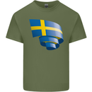 Curled Swedish Flag Sweden Day Football Mens Cotton T-Shirt Tee Top Military Green