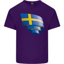 Curled Swedish Flag Sweden Day Football Mens Cotton T-Shirt Tee Top Purple