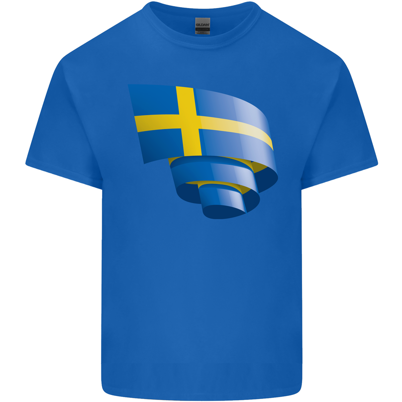 Curled Swedish Flag Sweden Day Football Mens Cotton T-Shirt Tee Top Royal Blue