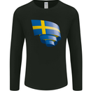 Curled Swedish Flag Sweden Day Football Mens Long Sleeve T-Shirt Black