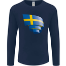 Curled Swedish Flag Sweden Day Football Mens Long Sleeve T-Shirt Navy Blue