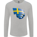 Curled Swedish Flag Sweden Day Football Mens Long Sleeve T-Shirt Sports Grey