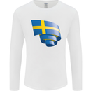 Curled Swedish Flag Sweden Day Football Mens Long Sleeve T-Shirt White