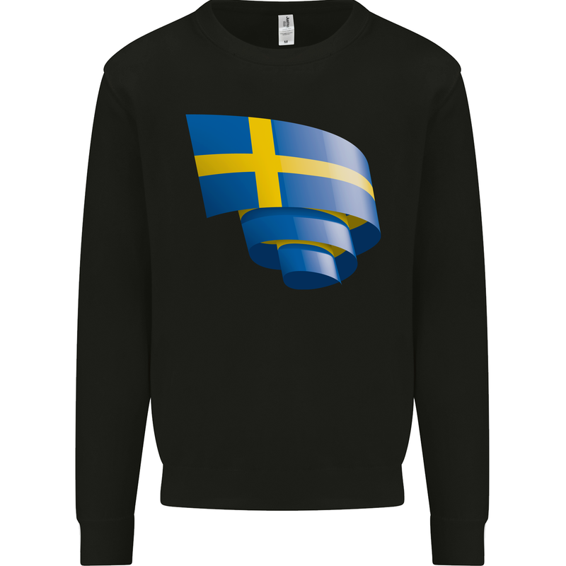 Curled Swedish Flag Sweden Day Football Mens Sweatshirt Jumper Black