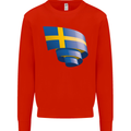 Curled Swedish Flag Sweden Day Football Mens Sweatshirt Jumper Bright Red