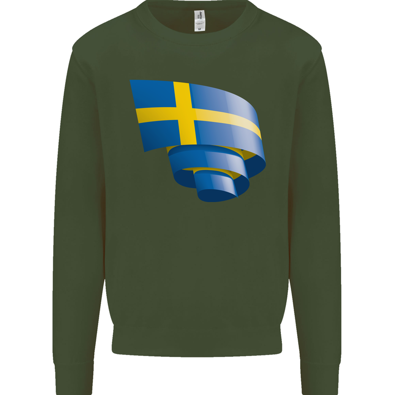 Curled Swedish Flag Sweden Day Football Mens Sweatshirt Jumper Forest Green