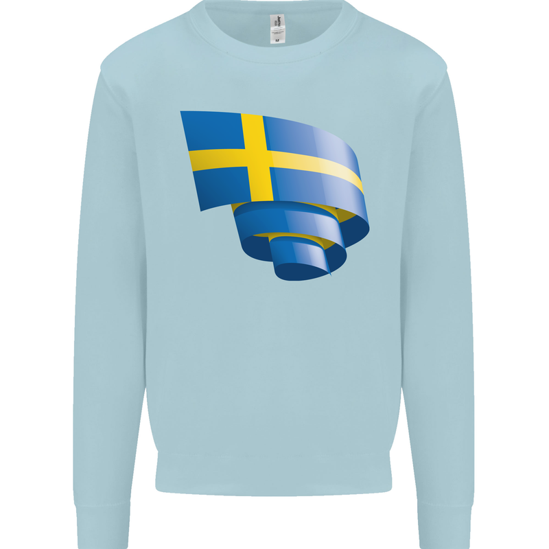 Curled Swedish Flag Sweden Day Football Mens Sweatshirt Jumper Light Blue