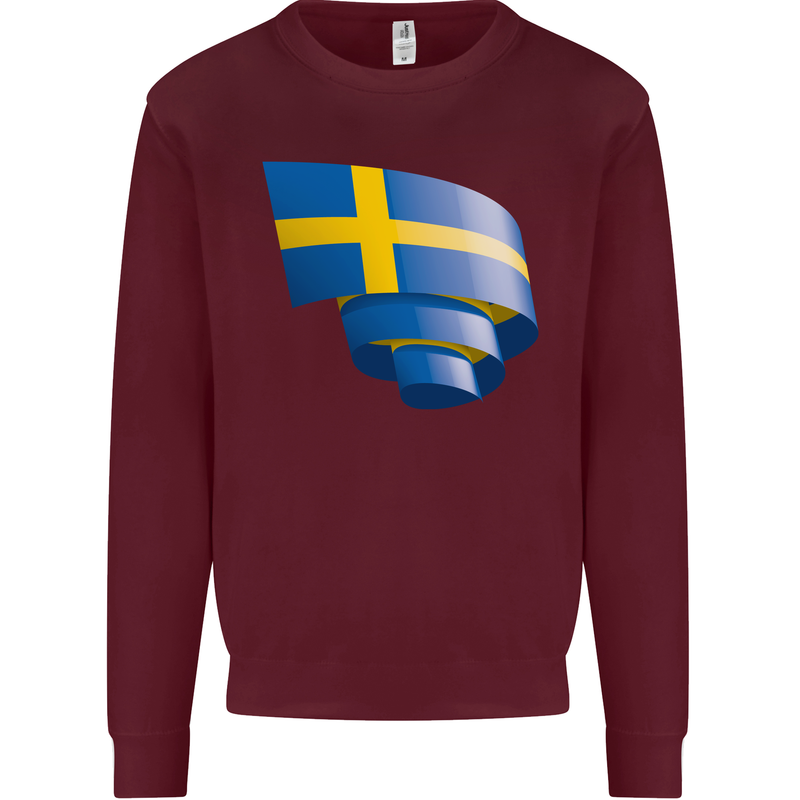 Curled Swedish Flag Sweden Day Football Mens Sweatshirt Jumper Maroon