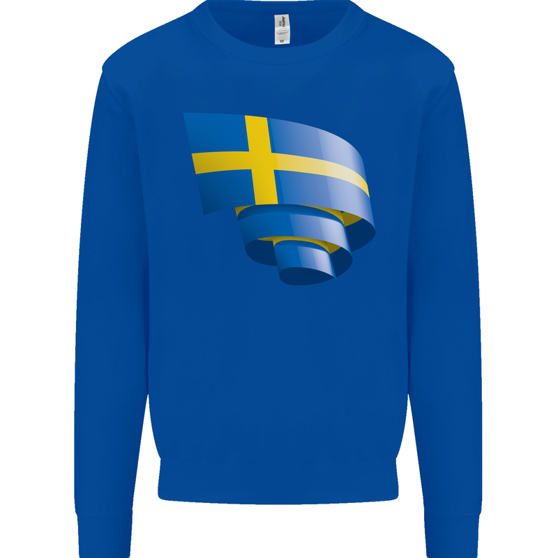 Curled Swedish Flag Sweden Day Football Mens Sweatshirt Jumper Royal Blue