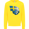 Curled Swedish Flag Sweden Day Football Mens Sweatshirt Jumper Yellow