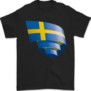 Curled Swedish Flag Sweden Day Football Mens T-Shirt 100% Cotton Black