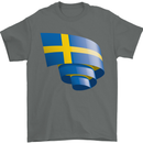 Curled Swedish Flag Sweden Day Football Mens T-Shirt 100% Cotton Charcoal